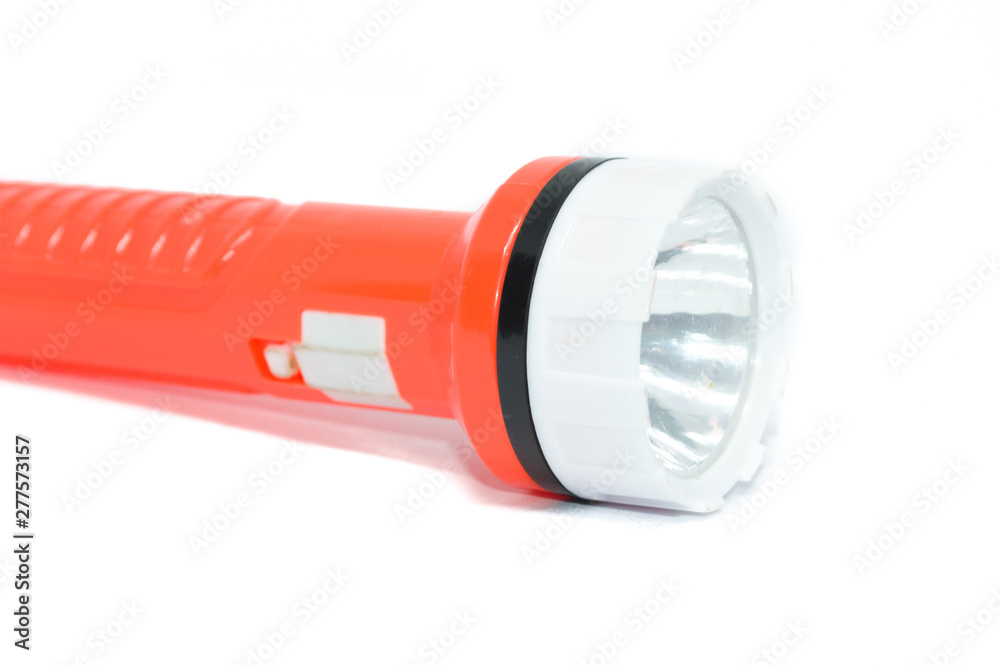 orange flashlight, isolated on white background orange flashlight, isolated on white background