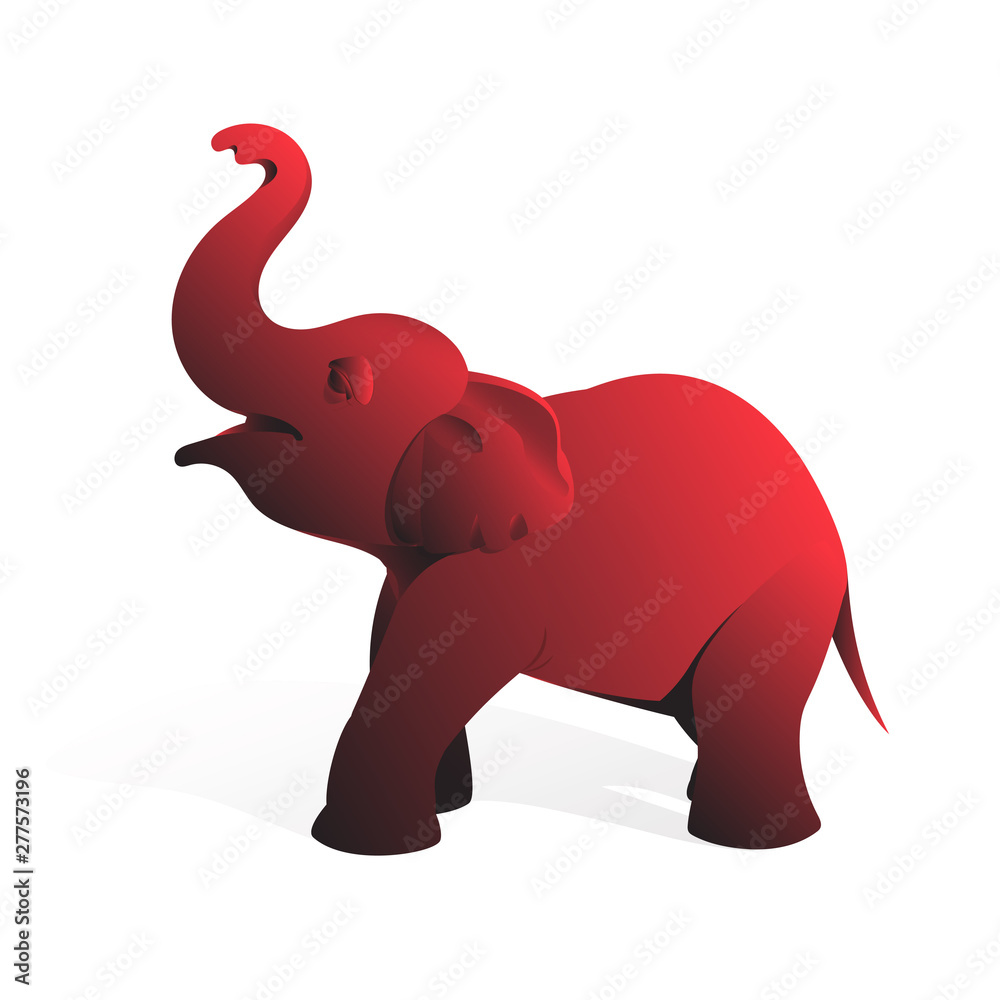 Drawing of a small elephant of red color on a white background. Drawing of a small elephant of red color on a white background.