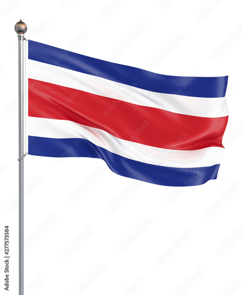 Costa Rica flag blowing in the wind. Background texture. 3d rendering, waving flag. - Illustration. Isolated on white. Costa Rica flag blowing in the wind. Background texture. 3d rendering, waving flag. - Illustration. Isolated on white.