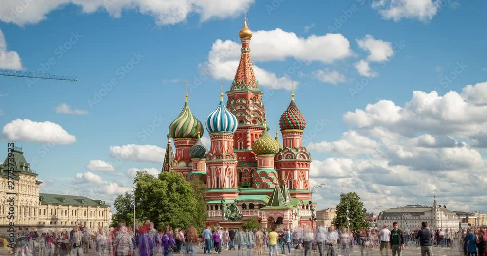 Red Square, Moscow, Russia. Kremlin, St. Basil's Cathedral and tourists. Time laps RAW 4K Red Square, Moscow, Russia. Kremlin, St. Basil's Cathedral and tourists. Time laps RAW 4K