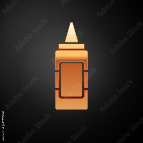 Gold Mustard bottle icon isolated on black background. Vector Illustration