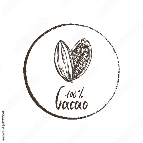 Hand drawn imprint. Cacao beans eco product