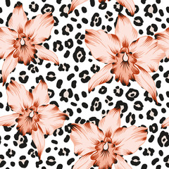 Wandcirkels Orchidee patronen Tropische orchideeën met luipaardprint  © ojardin