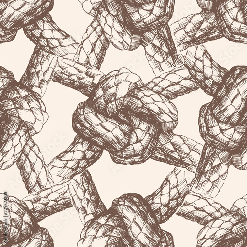 Seamless pattern of sea knots from rigging rope