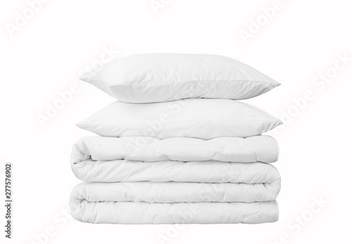 Bilde på lerret Stack of two pillows and on the white background, two white pillows on the rolle