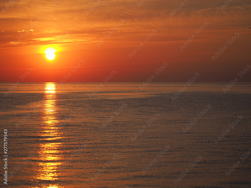 Dawn over the sea. The sun rises over the Mediterranean