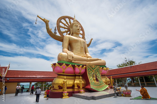 Thailand-May 5, 2019, Koh Samui (Samui Island), Phra Yai Buddhist Temple (Wat Phra Yai), the golden Big Buddha statue.