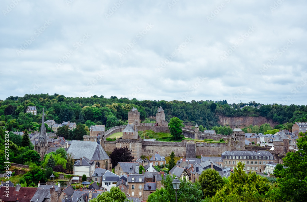 Fougeres old town sightseeing, castle and fort . French Brittany village.