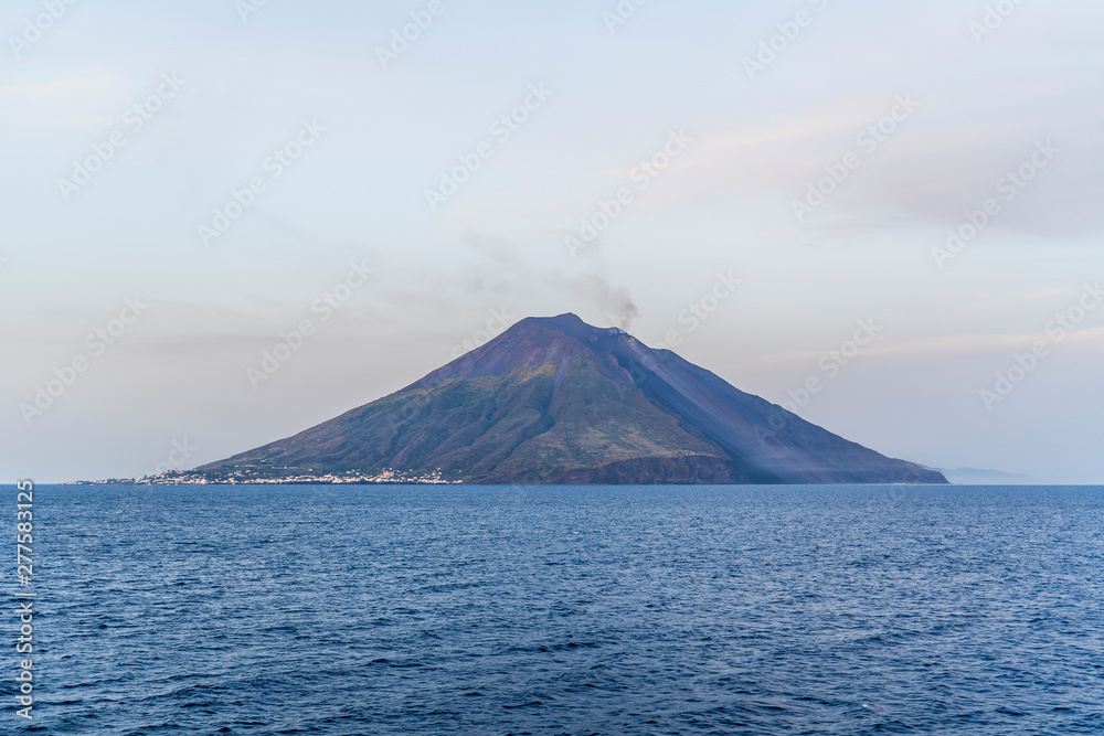 The majestic Eolian island of Stomboli view from the sea, active volcano in Italy