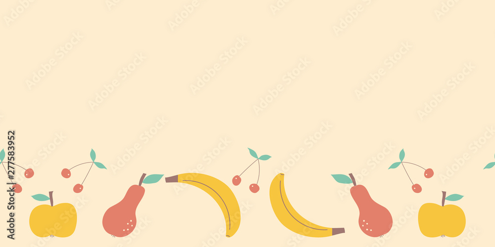 Cute fruits border. Flat design style. Vector hand drawn graphics illustration.For linen, textile, napkins, cloth,