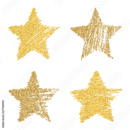 Set of four hand drawn star with gold effect