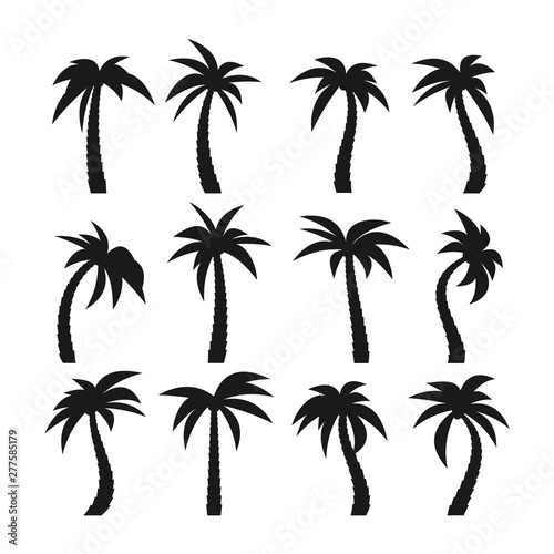 Set of sixteen different silhouettes of palm trees