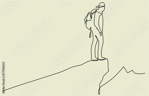 Mountain traveler one line drawing