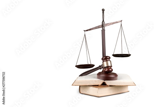 Justice Scales and books and wooden gavel . Justice concept