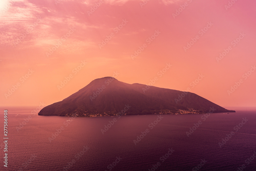 Salina in the Aeolian island in Italy at sunset