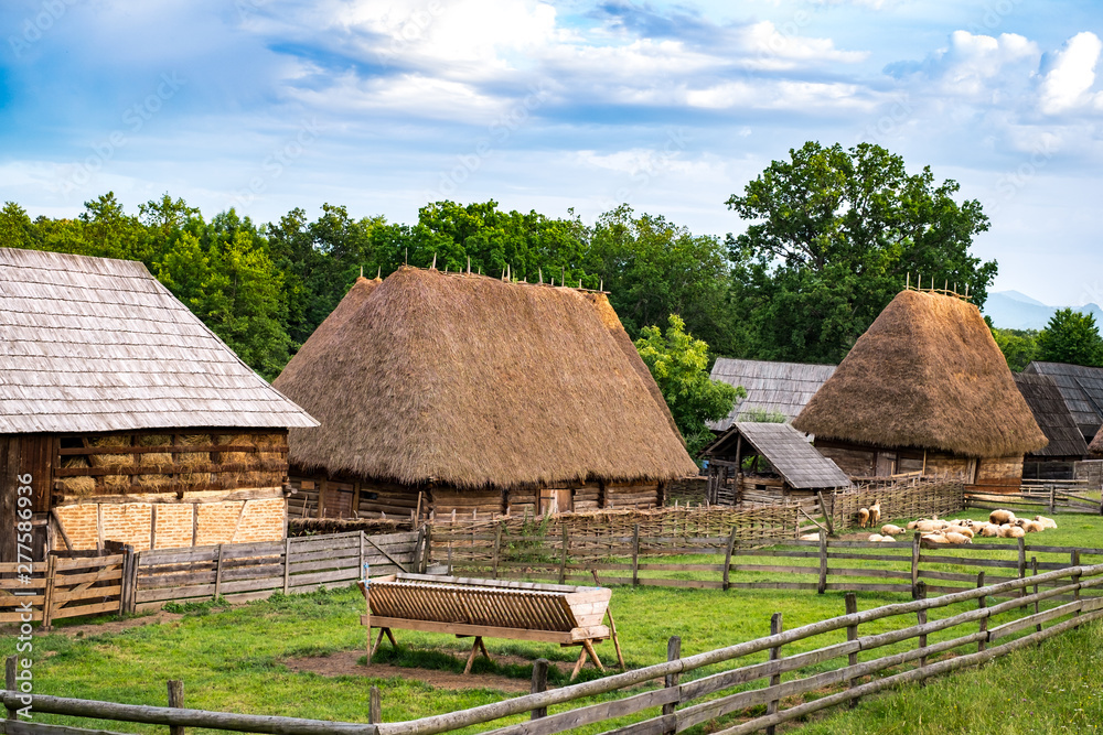 typical Romanian village with old peasant houses