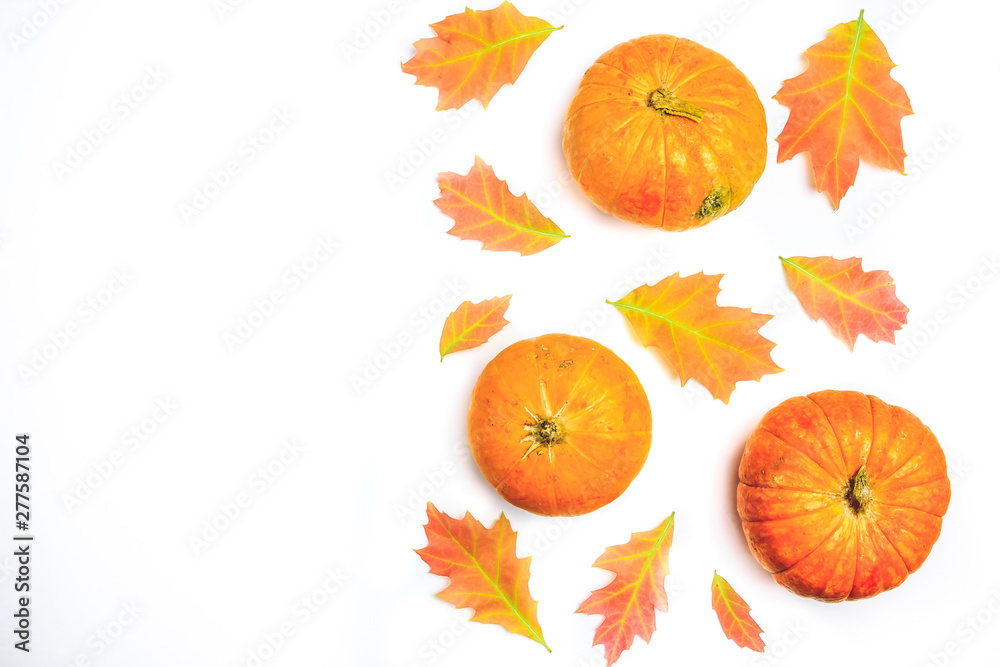 Autumn composition with pumpkins and colorfull autumn leaves. Autumn composition with pumpkins and colorfull autumn leaves.