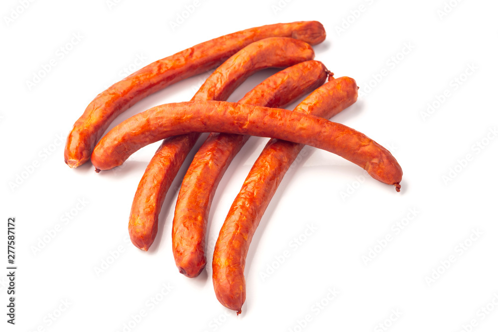 Smoked sausages isolated on a white background Smoked sausages isolated on a white background