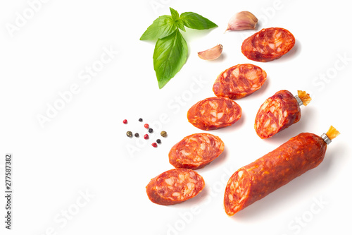 Salami sliced isolated on the white background