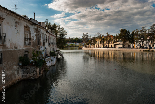 Tavira riverfront at River Rio Gilao in the Algarve in Portugal.