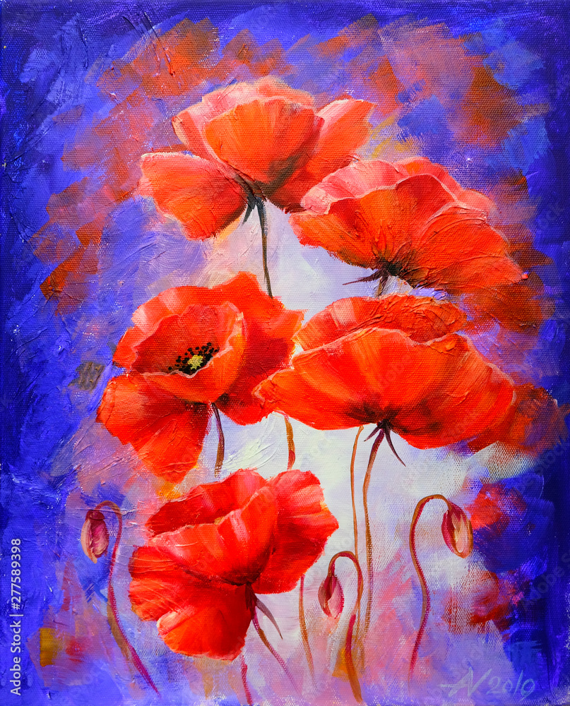 Poppies in the morning, oil painting on canvas