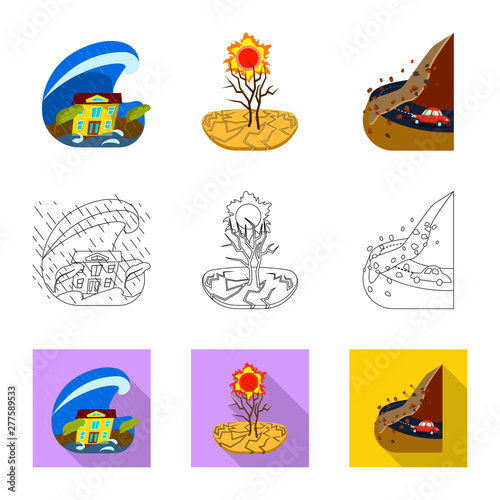 Isolated object of weather and distress sign. Set of weather and crash stock symbol for web.