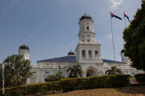 Sultan Abu Bakar State Mosque uilding front entrance against blue 