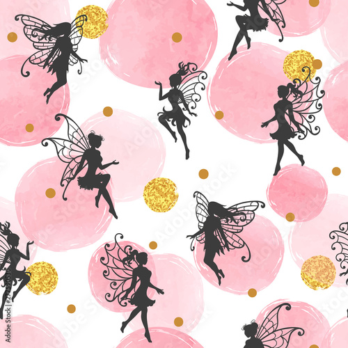 Seamless abstract fairy pattern with pink circles.