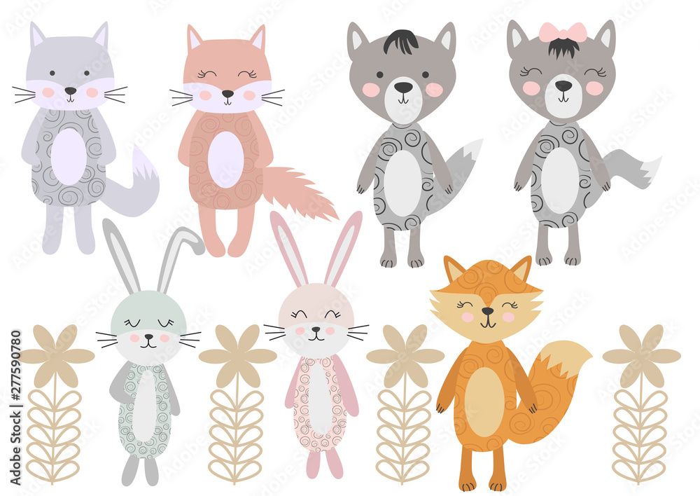 Cute Scandinavian Style Animals and Design Elements