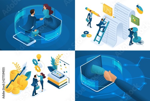 Set isometric concept of company cooperation. Modern illustration concepts for website and mobile website development