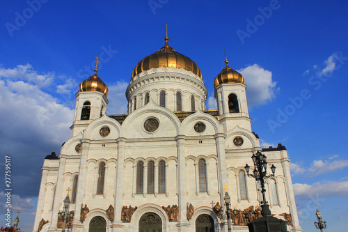 Cathedral of Christ the Saviour in Moscow. Religious landmark and most famous russian church summer day view on blue sky background 