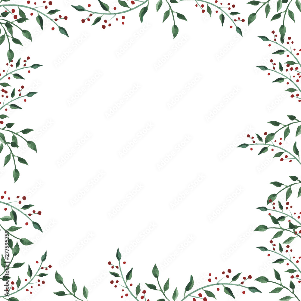 Fototapeta premium Watercolor frame with wildflower, herbs, leaf. collection garden, wild foliage, flowers, branches. illustration isolated on white background