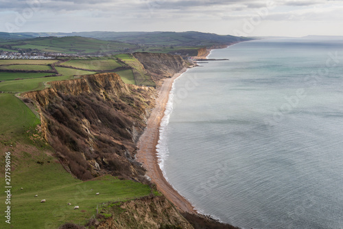 Obraz na plátně View of Eype Beach and West Bay cliffs, film location of Broadchurch near Bridport in Dorset, England