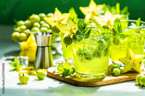 Green gooseberry and carambola cocktail or detox drink