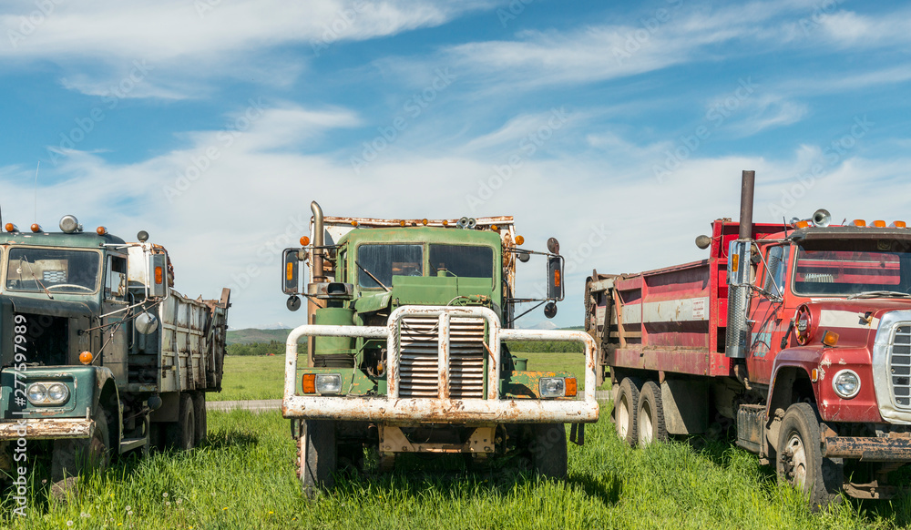 Canada, Alberta, Turner Valley. Antique farm trucks Stock Photo | Adobe ...