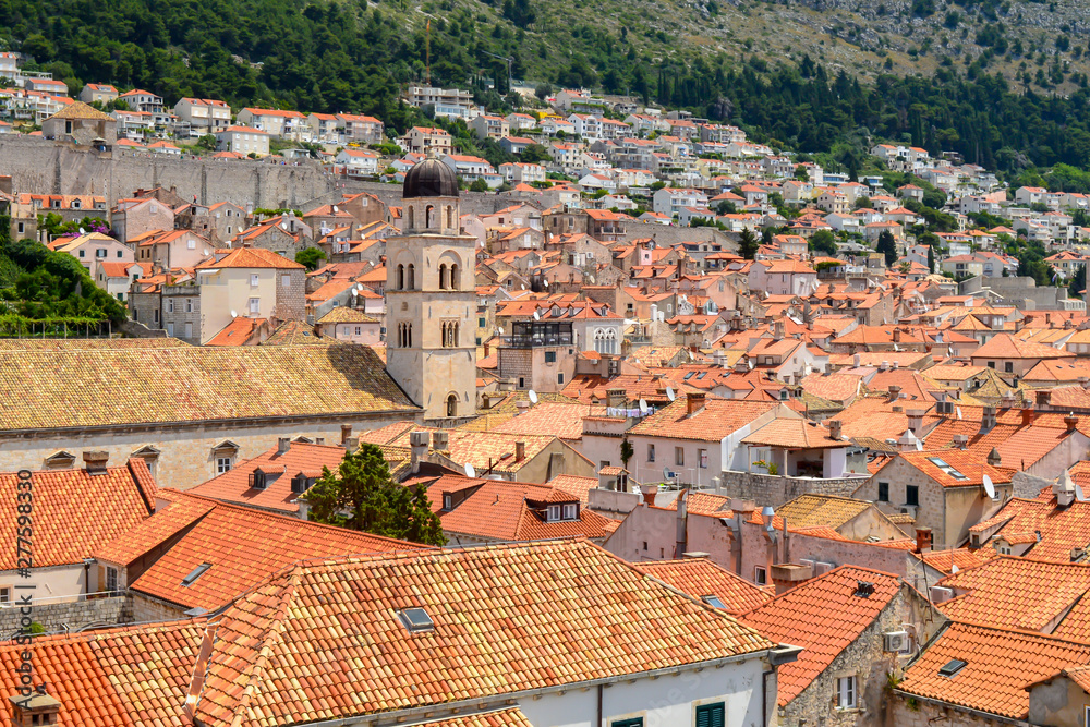 Red rooftops of town Dubrovnik, Croatia on June 18, 2019. Some episodes of the Game of Thrones filmed there.
