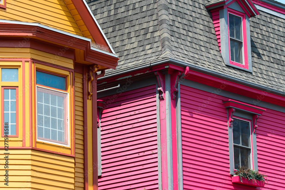 Brightly colored victorian homes in Lunenberg, Nova Scotia