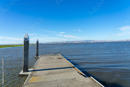 Boat Launch Dock at Palo Alto in the early sunset sunlight - California, USA