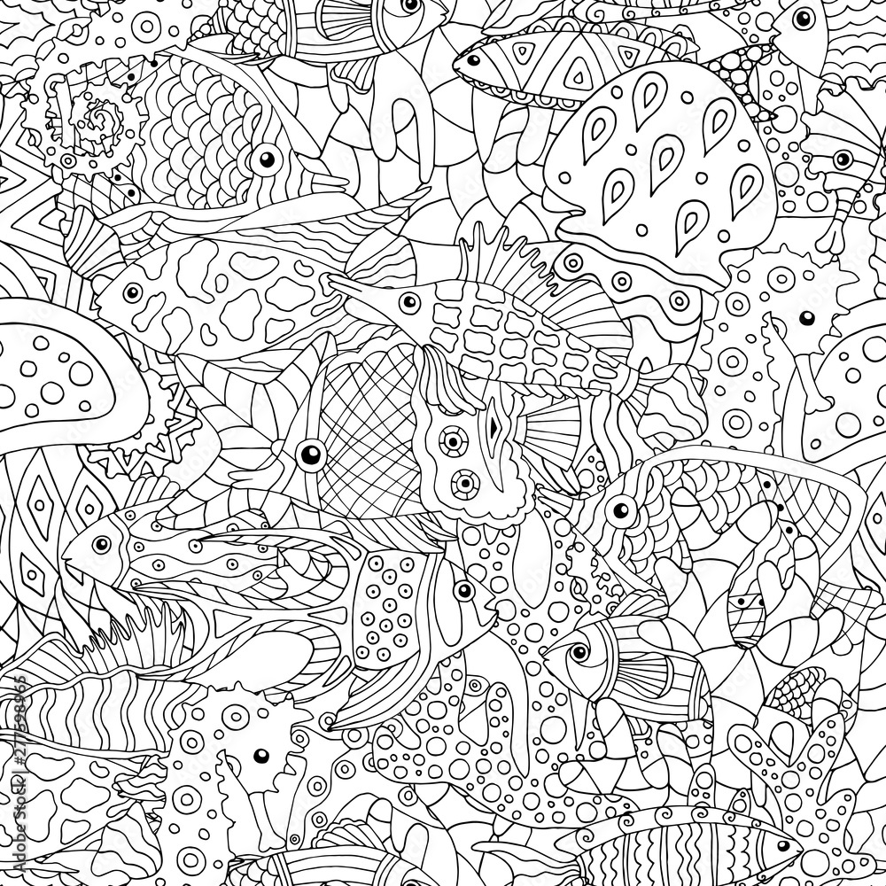 Abstract seamless pattern with sea fish