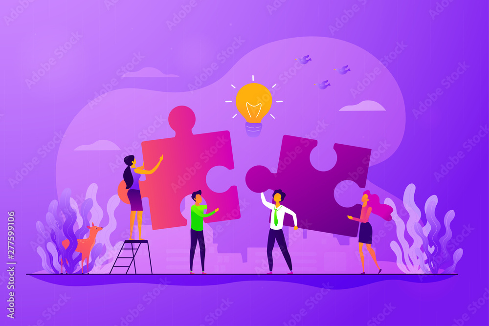 Finding solution, problem solving. Teamwork and partnership. Working team collaboration, enterprise cooperation, colleagues mutual assistance concept. Vector isolated concept creative illustration Finding solution, problem solving. Teamwork and partnership. Working team collaboration, enterprise cooperation, colleagues mutual assistance concept. Vector isolated concept creative illustration
