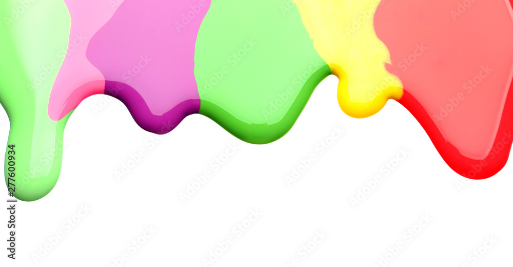 Colorful nail polishes spilled on white background Colorful nail polishes spilled on white background