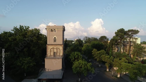 Beautiful view of Niko Nikoladze clock tower in Poti, Georgia