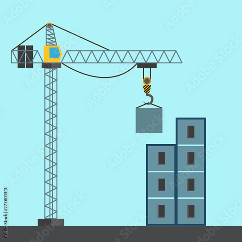 Construction crane building a building vector illustration