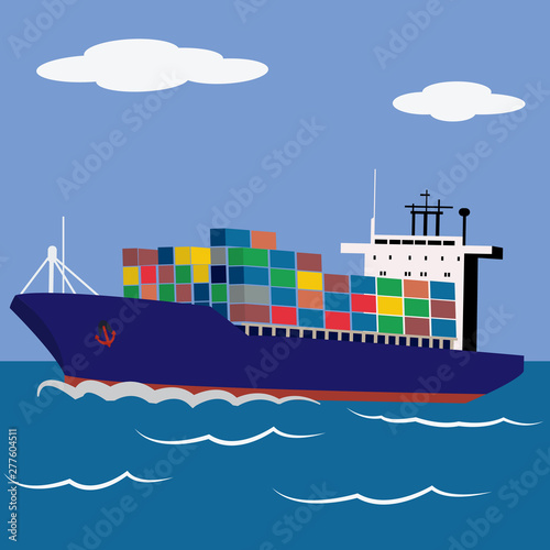 Cargo ship loaded with containers sailing vector illustration