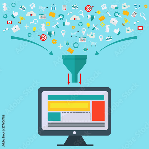 Creative process, big data filter, data tunnel, analysis vector concept