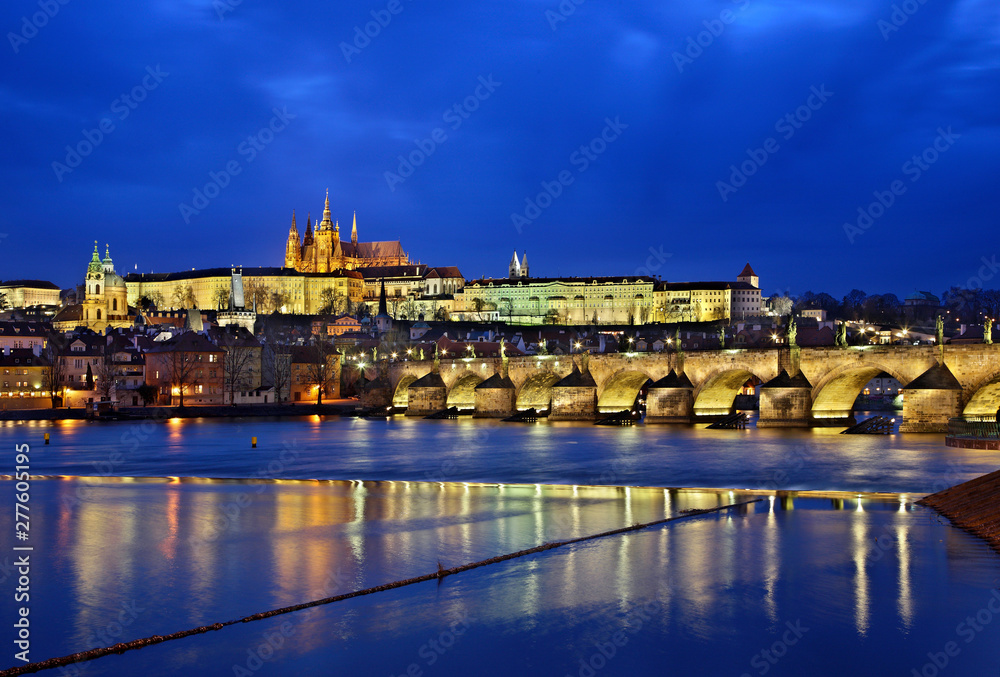 PRAGUE, CZECH REPUBLIC. Charles' bridge and Prague castle as seen from the side of Stare Mesto (literally 