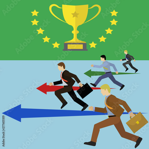 Group of businessmen running towards a goal vector illustration