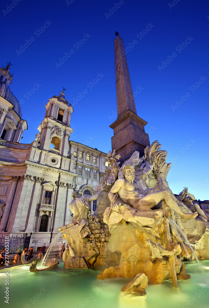 Fontana dei Quattro Fiumi (Fountain of the Four Rivers), Piazza Navona, Rome, Italy.
