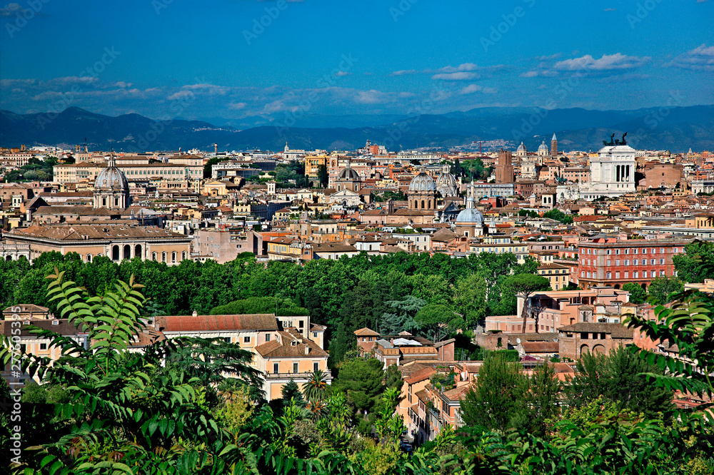 ITALY, ROME. View from Gianicolo hill. The white building that stands out is the 