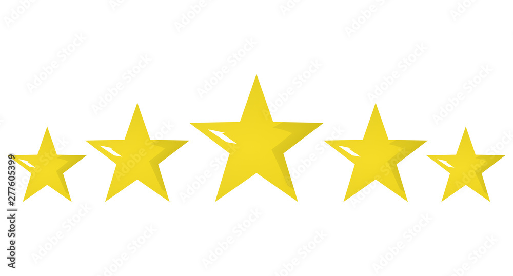 Five golden rating star 3d illustration on white background Five golden rating star 3d illustration on white background
